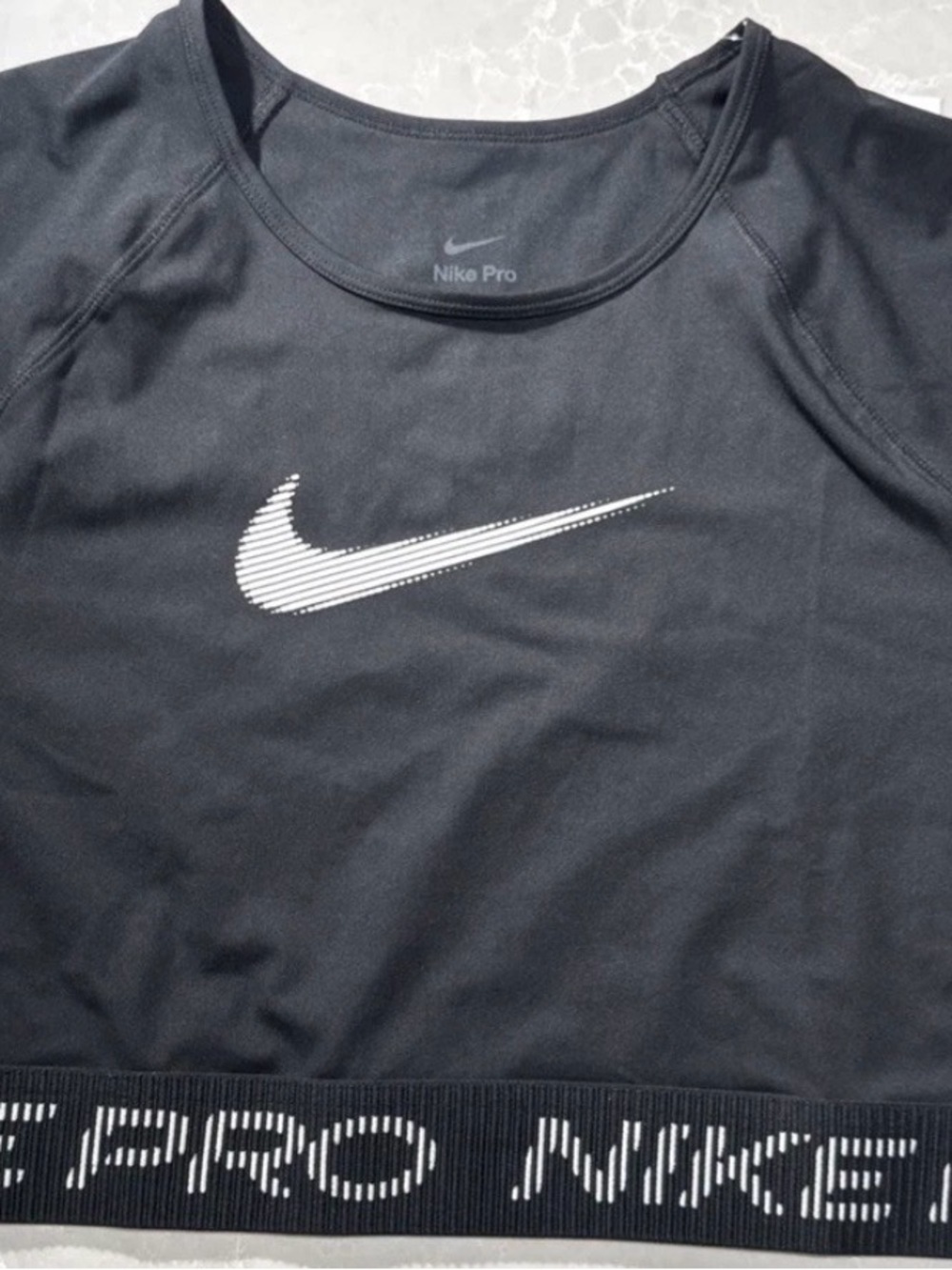 Nike Black Crop Top with White Swoosh